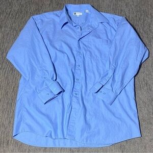 Bachrach Dress Shirt Mens 18 34/35 Blue Barrel Cuff Long Sleeve Button Up Cotton